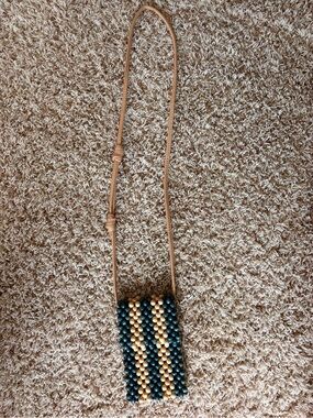 Target Beaded Crossbody Bag in Teal and Tan